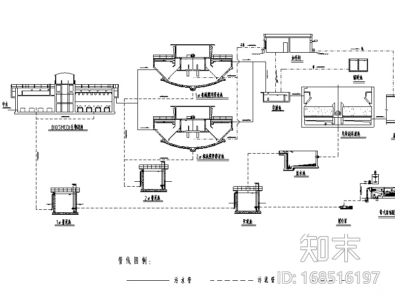 电厂中水回用流程施工图（CAD）cad施工图下载【ID:168516197】