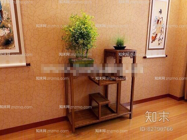 棕色木艺花架3D模型下载【ID:82790766】