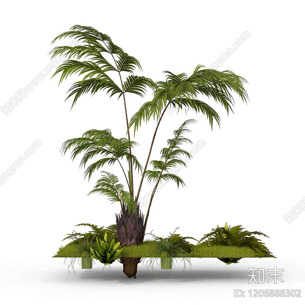 组合盆栽植物装饰3D模型下载【ID:1206888302】