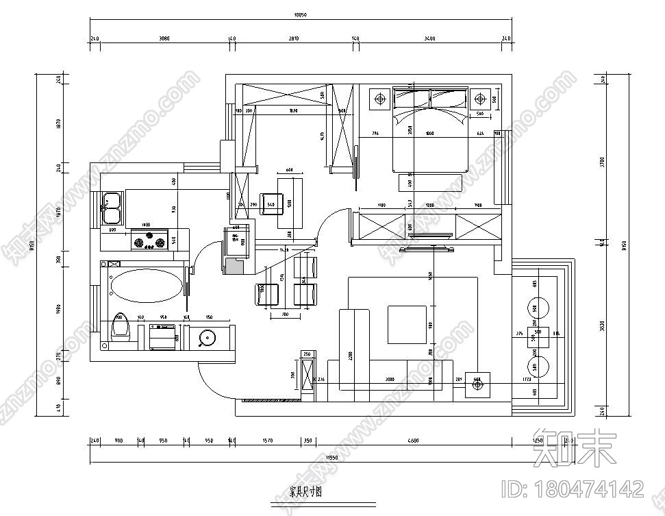 [江苏]现代简约65㎡一室两厅住宅装修施工图施工图下载【ID:180474142】