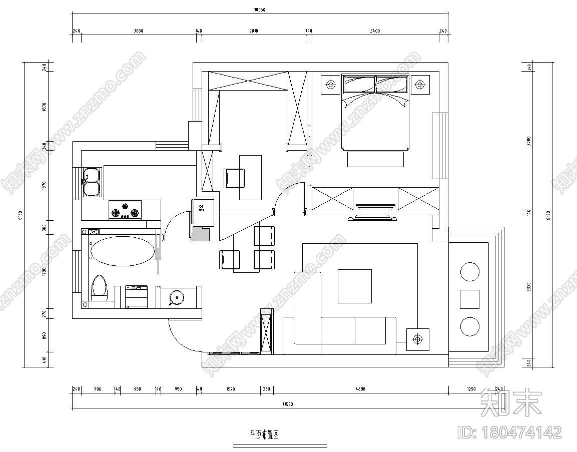 [江苏]现代简约65㎡一室两厅住宅装修施工图施工图下载【ID:180474142】