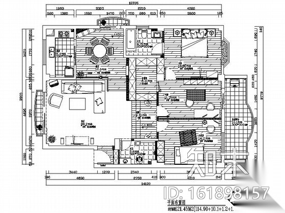 雅致田园三居室样板房装修图cad施工图下载【ID:161898157】