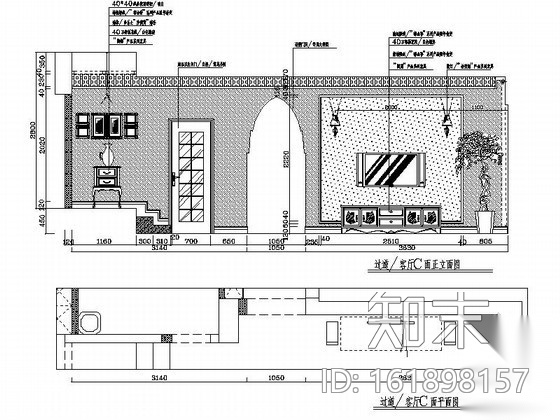 雅致田园三居室样板房装修图cad施工图下载【ID:161898157】