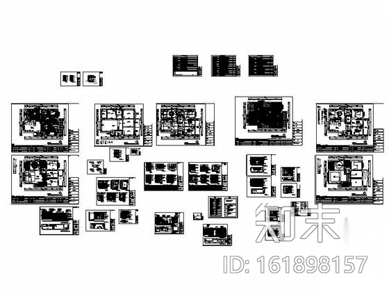 雅致田园三居室样板房装修图cad施工图下载【ID:161898157】