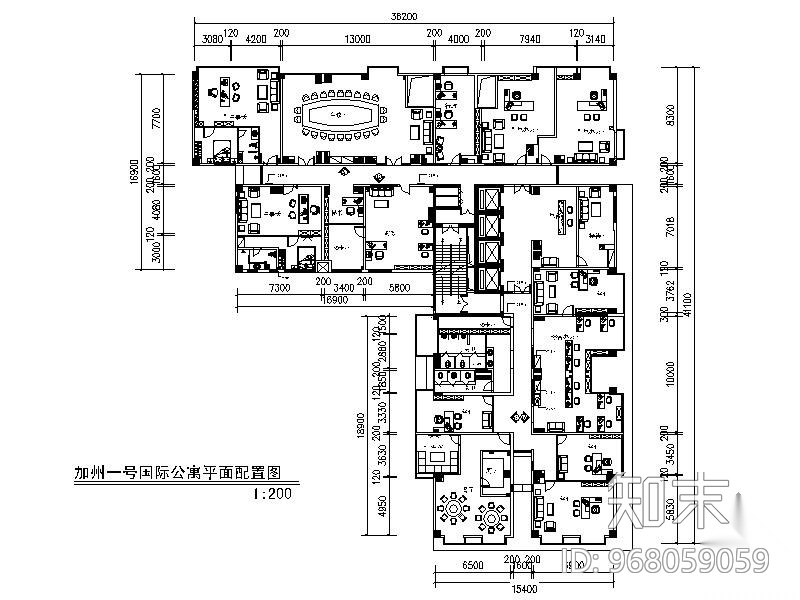 某国际公寓办公室施工方案图cad施工图下载【ID:968059059】