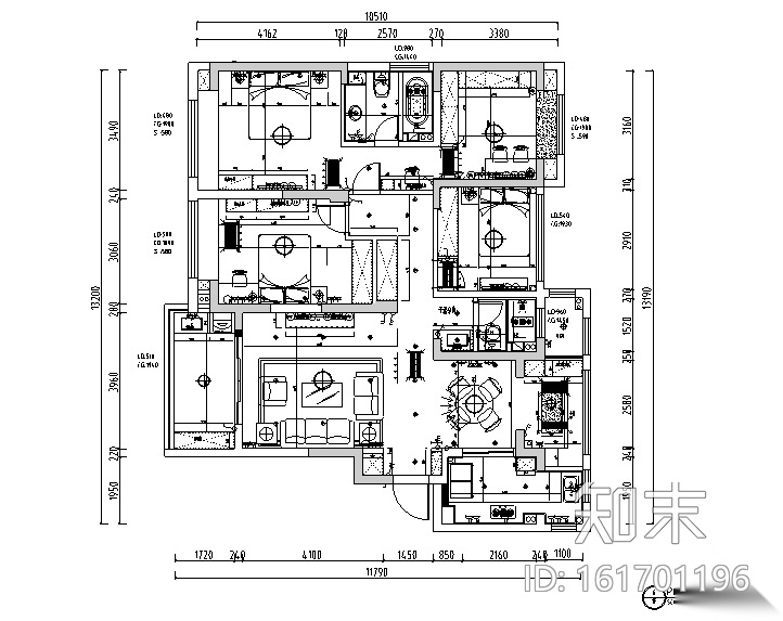 绿地华尔道名邸美式三居室样板房设计施工图（附效果图...cad施工图下载【ID:161701196】