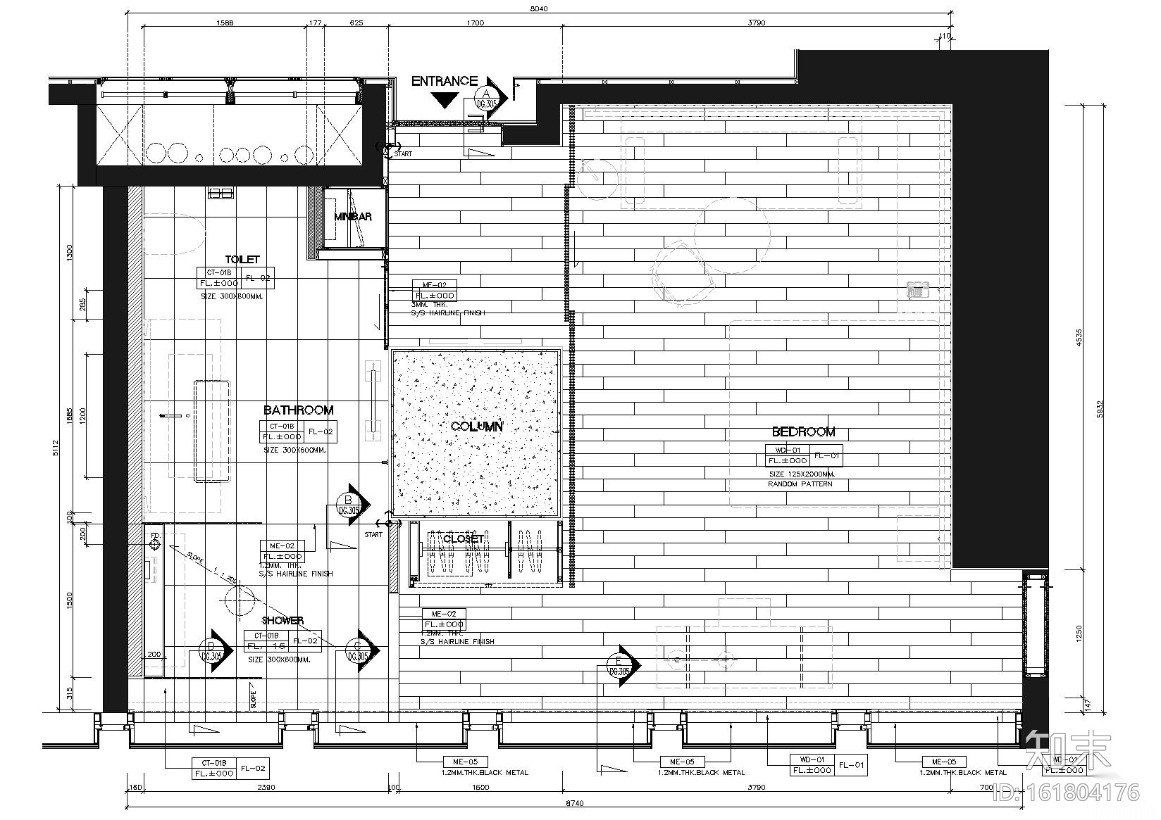 曼谷艾迪逊酒店2019客房样板间设计标准图纸cad施工图下载【ID:161804176】