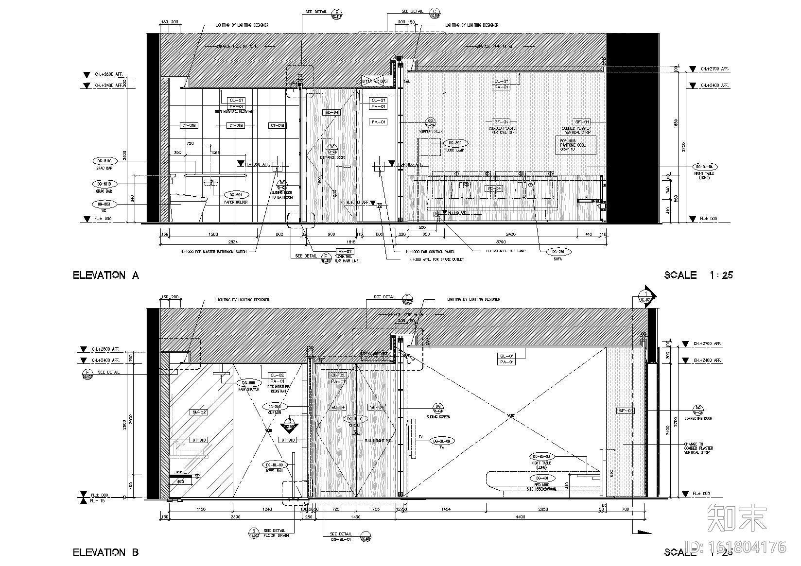 曼谷艾迪逊酒店2019客房样板间设计标准图纸cad施工图下载【ID:161804176】