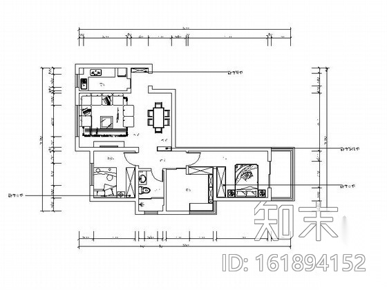 暖暖三居室装修设计图（含效果）cad施工图下载【ID:161894152】