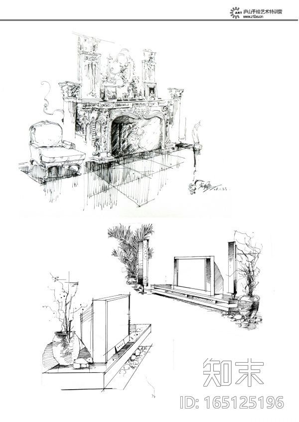 [学生资料]56张室内手绘线稿施工图下载【ID:165125196】