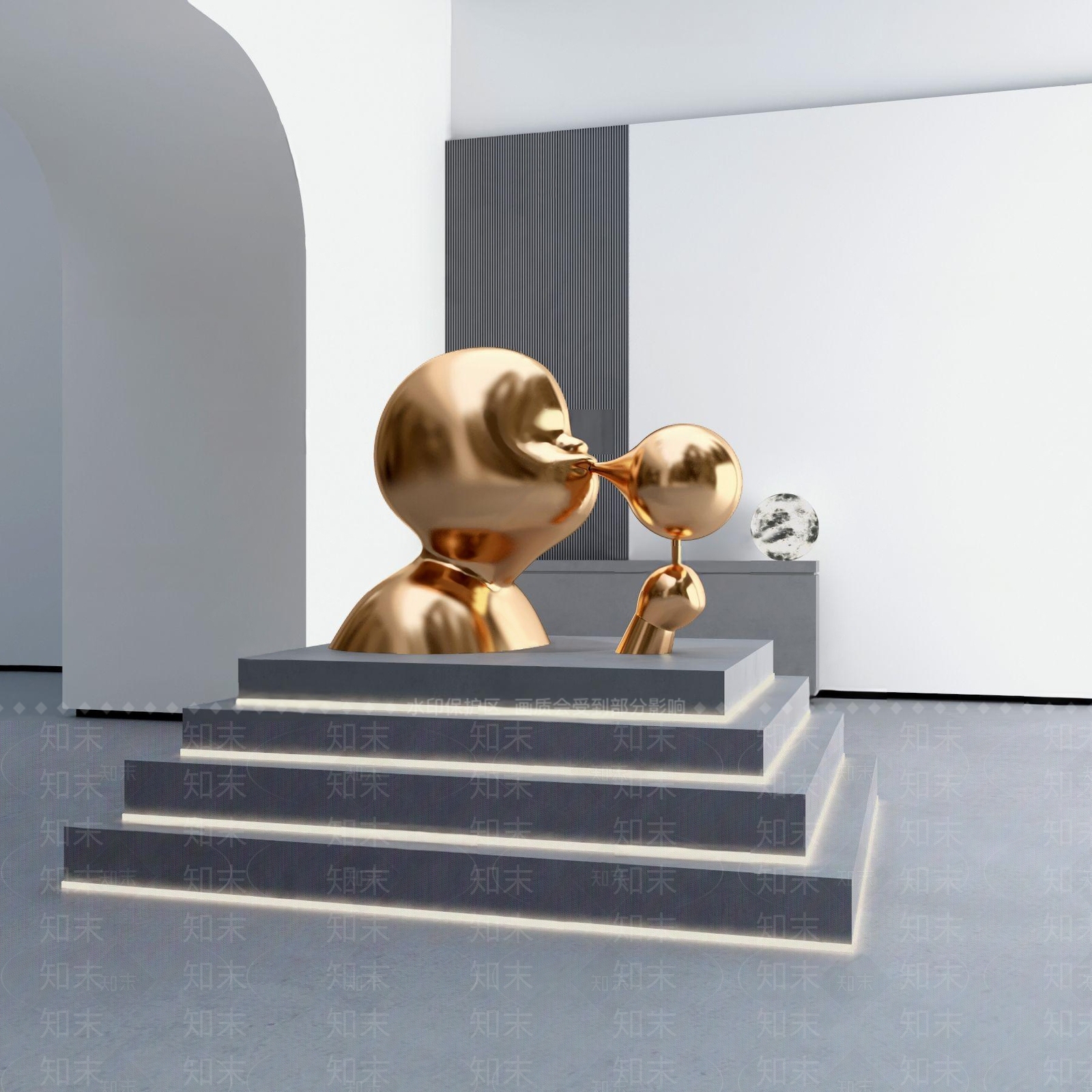 现代金属人物雕塑3D模型下载【ID:194325379】