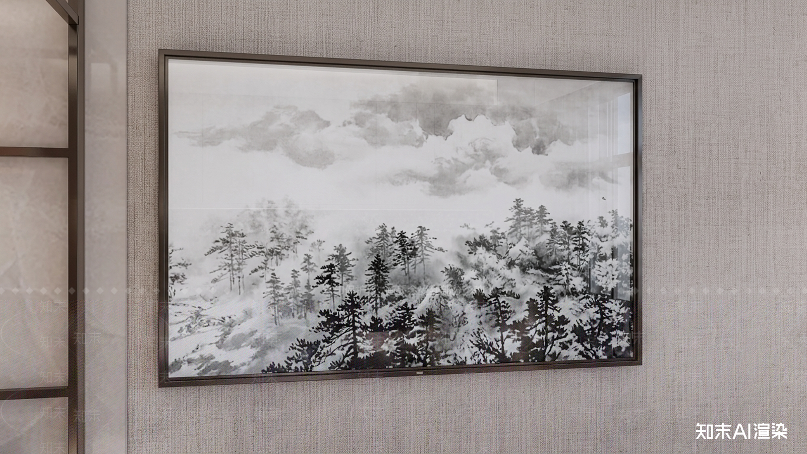 大幅风景挂画山水画SU模型下载【ID:1227535014】