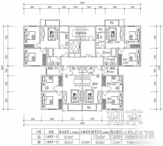 板式高层一梯四户户型图(73/73/72/72)cad施工图下载【ID:168126178】