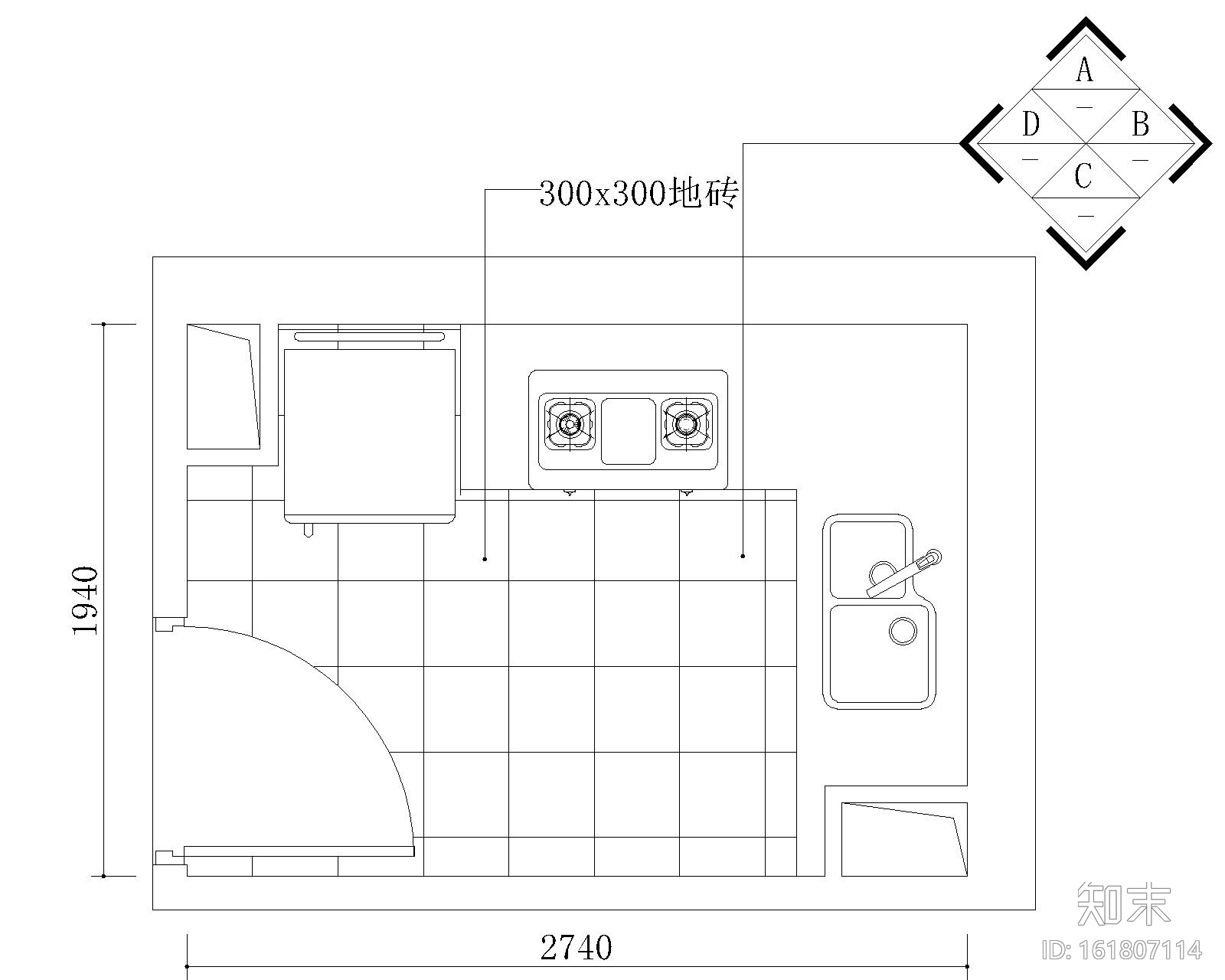 L型厨房施工图下载【ID:161807114】