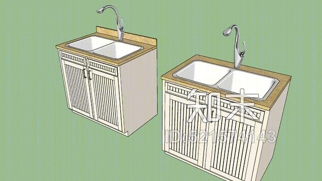下厨柜：双水槽SU模型下载【ID:521574143】