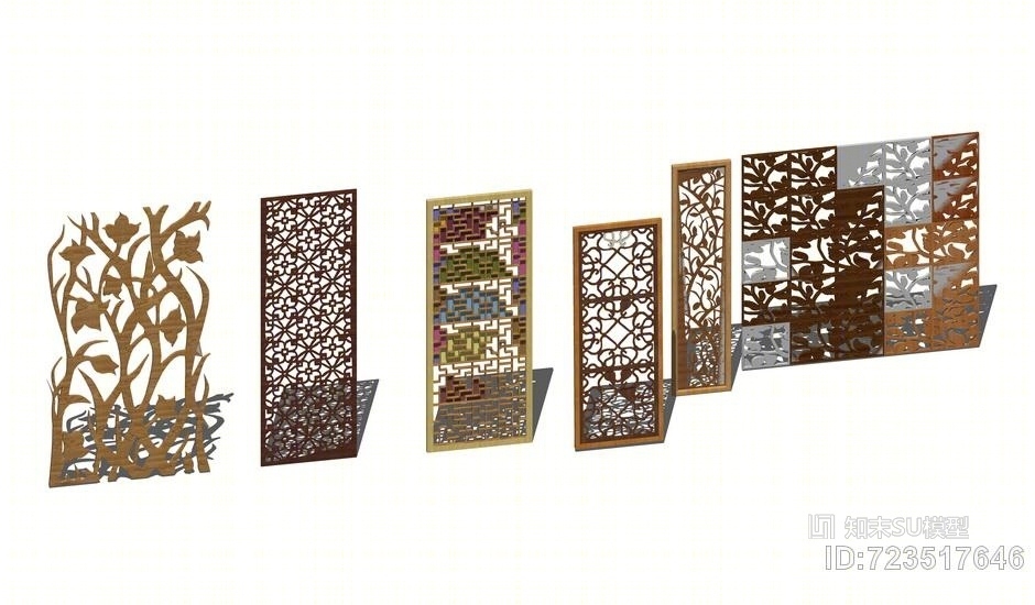 窗花雕花隔断背景墙屏风组合SU模型下载【ID:723517646】