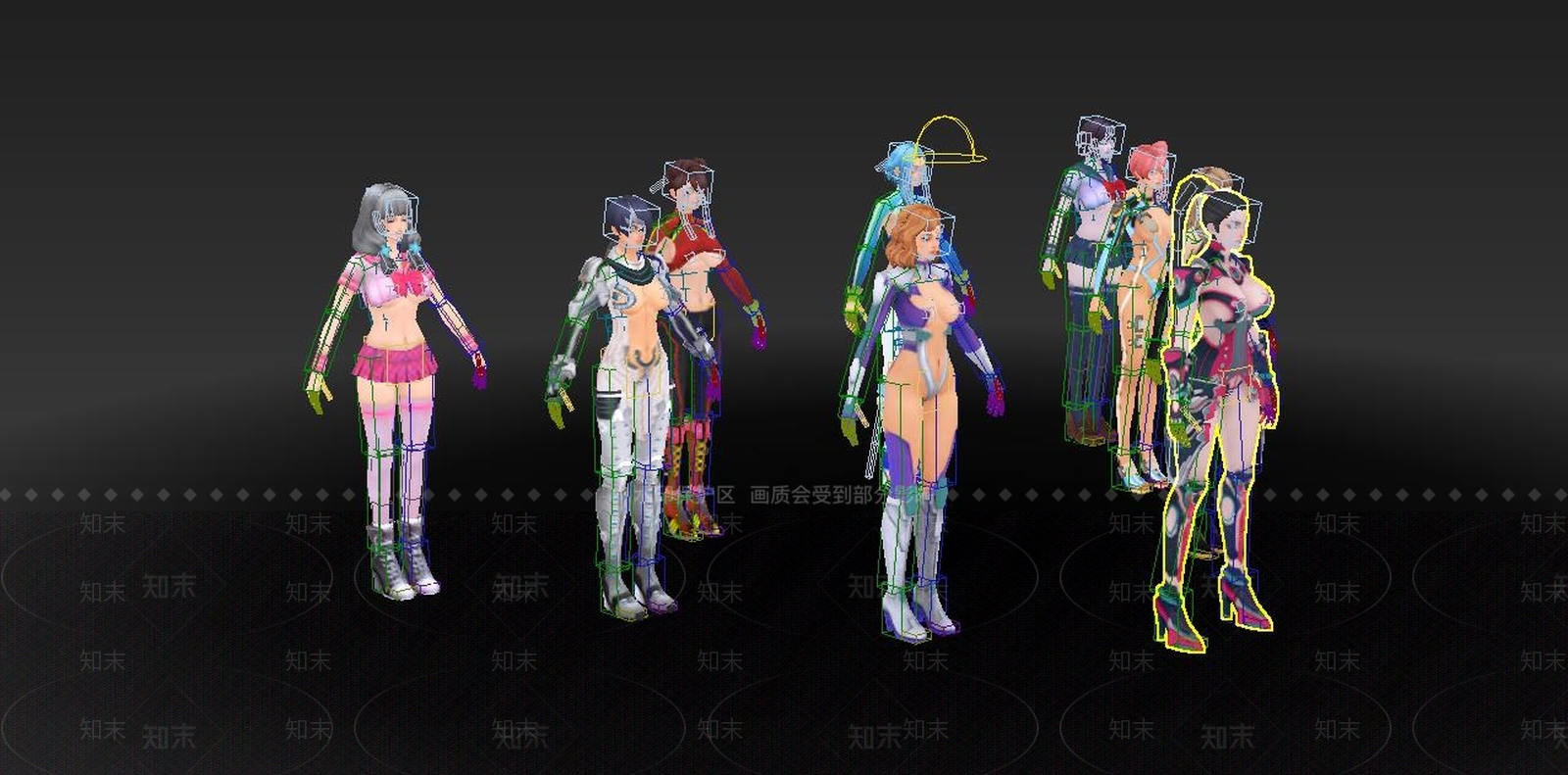 9个游戏美女绑定，内部资源。3D模型下载【ID:167730123】