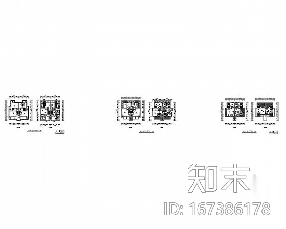 [北京]某四层叠拼别墅户型平面图（170、210平方米）施工图下载【ID:167386178】