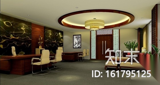 东亚风格物业办公室装修图（含效果）cad施工图下载【ID:161795125】