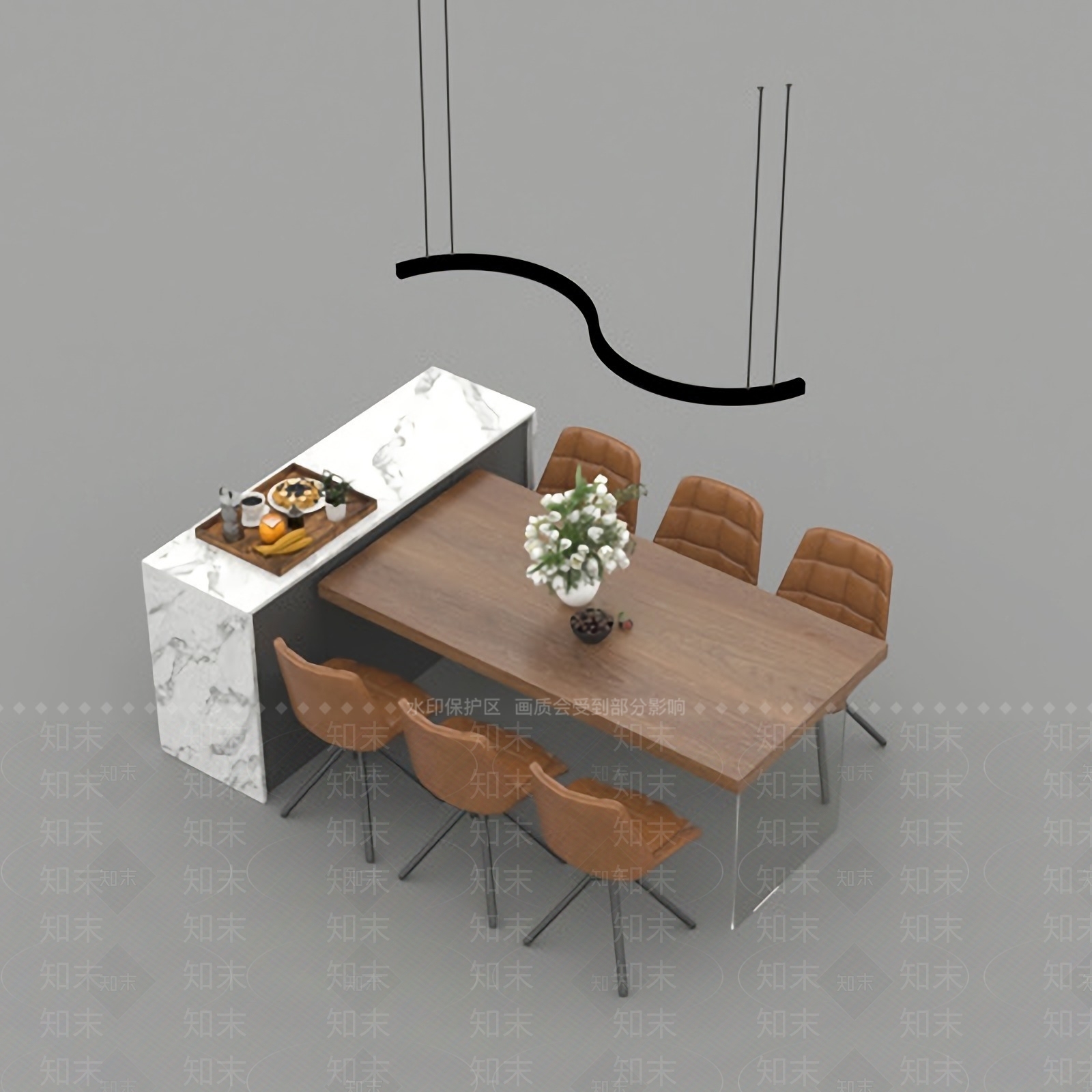 现代餐桌椅组合免费3D模型下载【ID:1123244031】