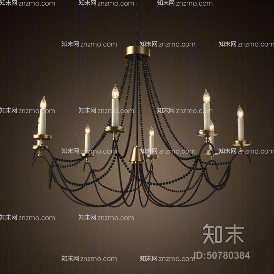 现代黑色铁艺吊灯3D模型下载【ID:50780384】