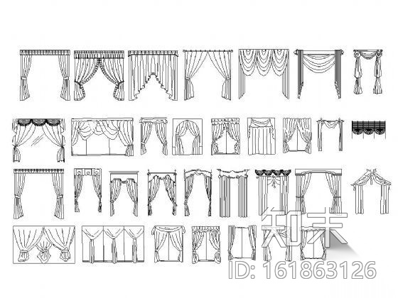 幽雅窗帘立面图块集cad施工图下载【ID:161863126】
