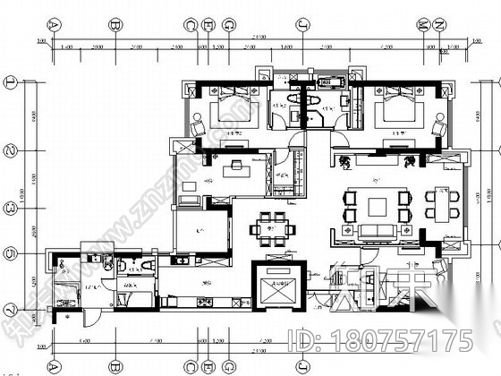 [福州]花园小区大四居样板间室内装修图cad施工图下载【ID:180757175】