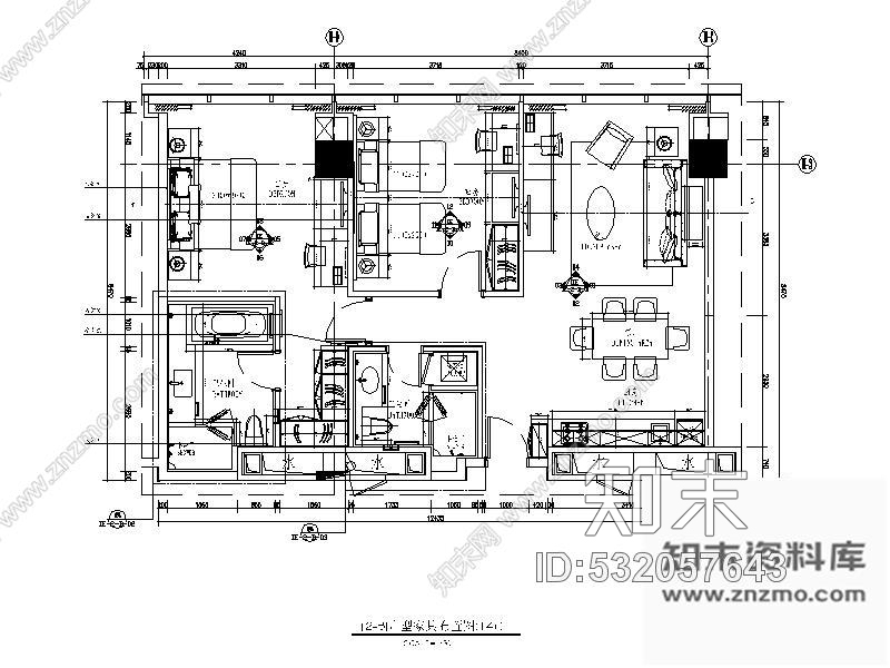 施工图杭州某酒店套房室内装修图cad施工图下载【ID:532057643】