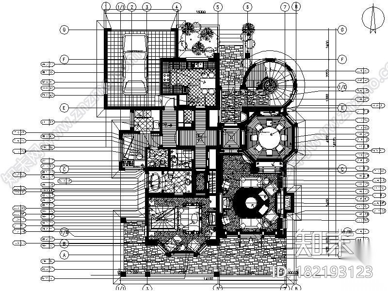 [上海]双层豪华庄园别墅施工图cad施工图下载【ID:182193123】