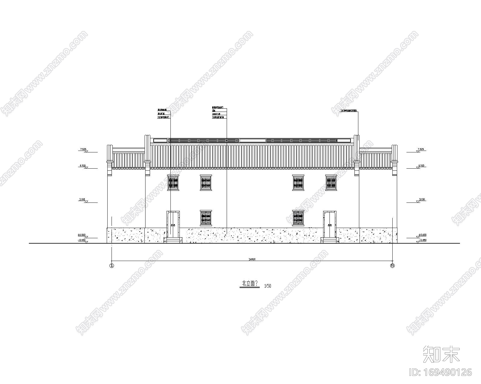 二层仿古建筑CAD施工图cad施工图下载【ID:169490126】