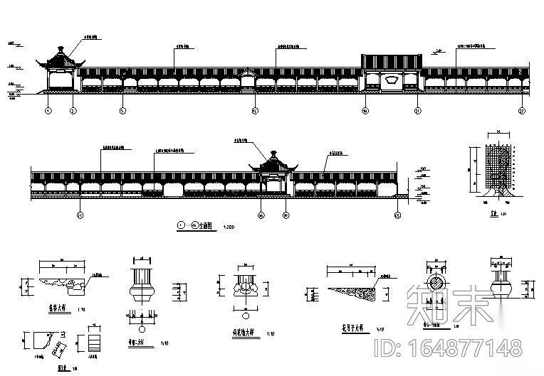 中国古建长廊建筑设计施工图cad施工图下载【ID:164877148】