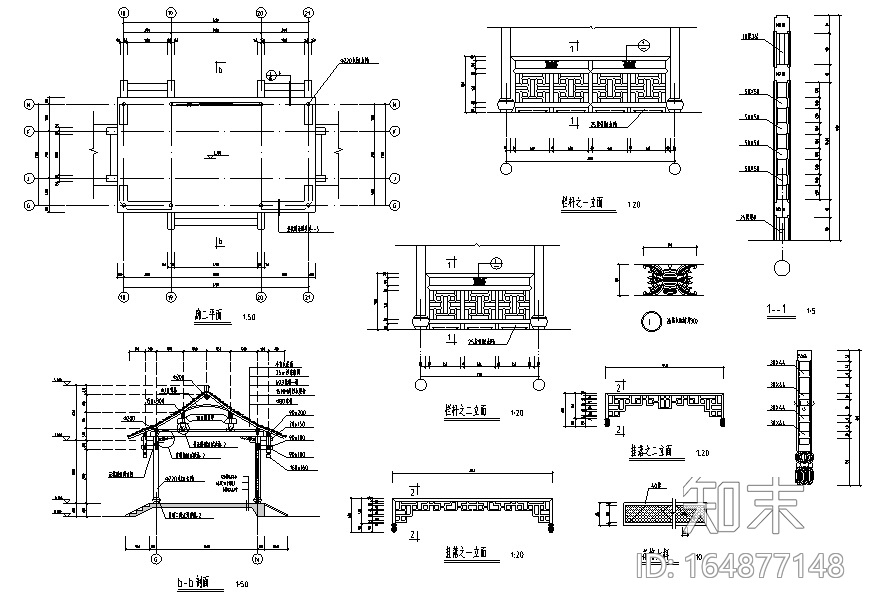 中国古建长廊建筑设计施工图cad施工图下载【ID:164877148】