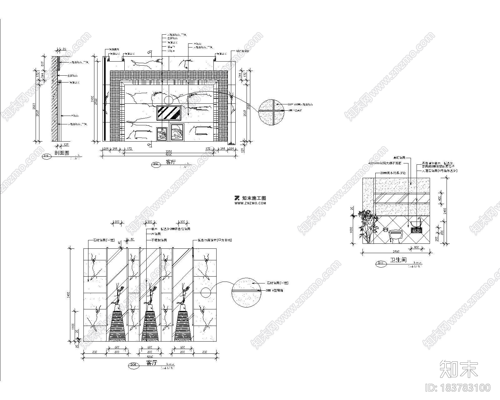 新古典风格别墅CAD装修图套图施工图下载【ID:183783100】