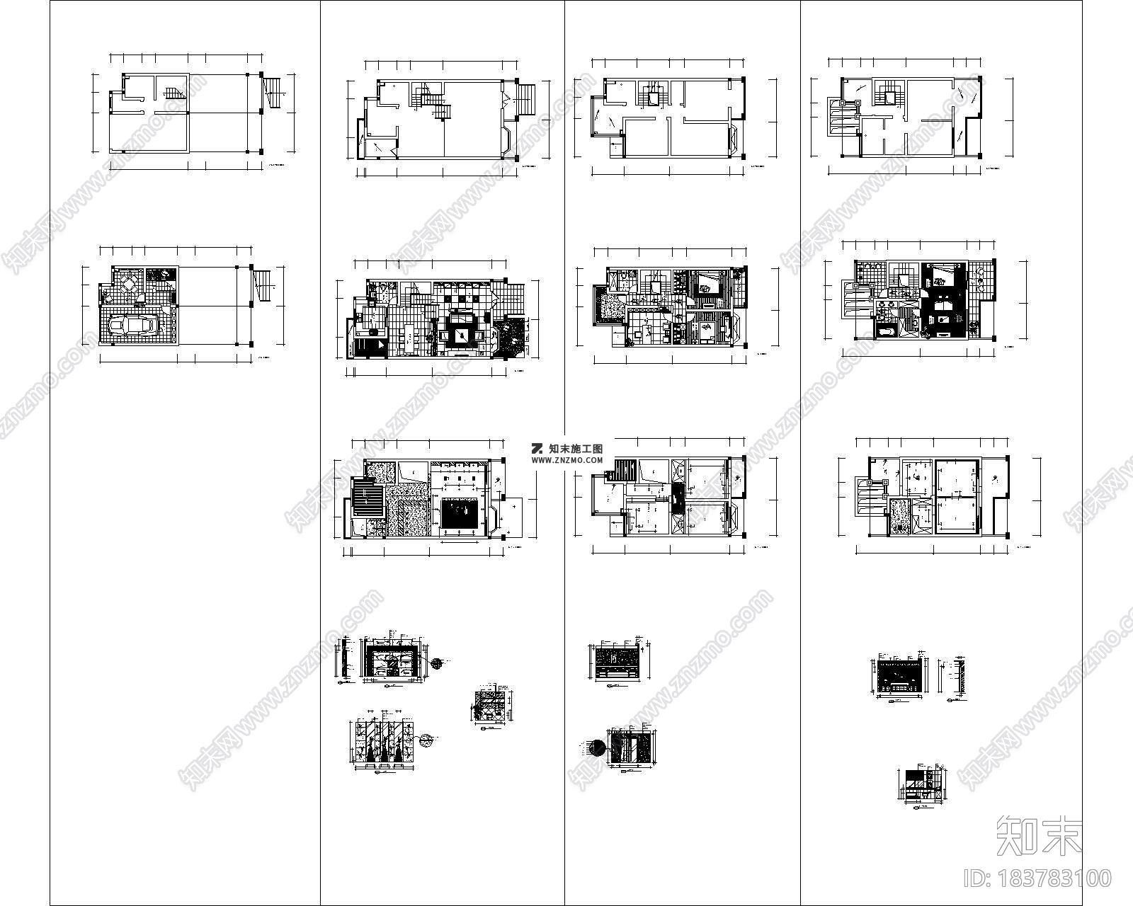 新古典风格别墅CAD装修图套图施工图下载【ID:183783100】