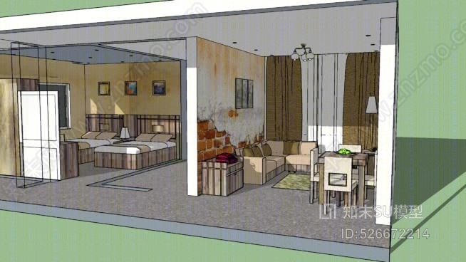卧室，客厅与乡村概念-SU模型下载【ID:526672214】