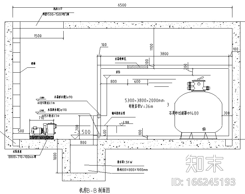 逆流式泳池水处理方案设计图cad施工图下载【ID:166245193】