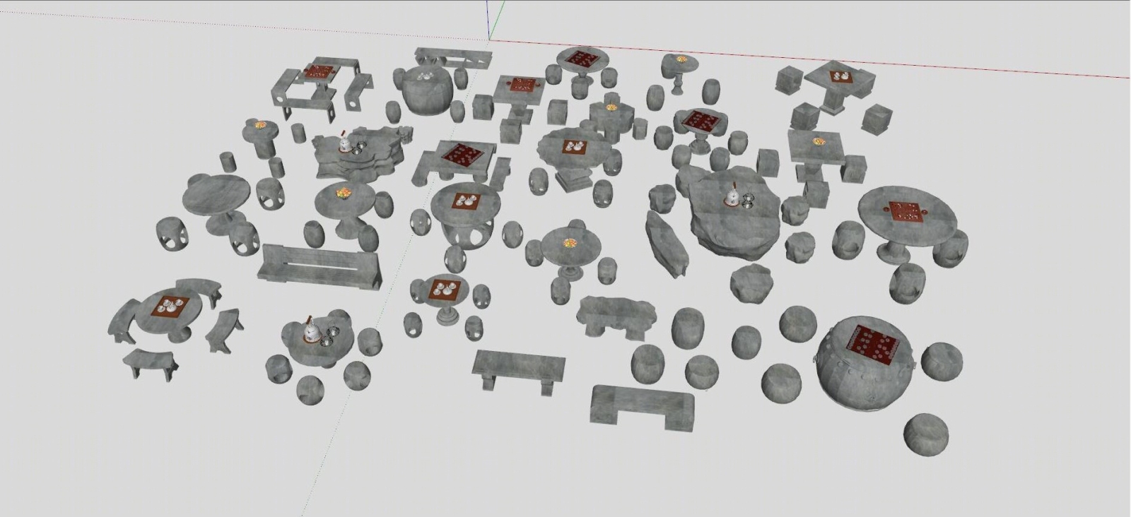 中式户外石桌椅茶壶SU模型下载【ID:1110524285】