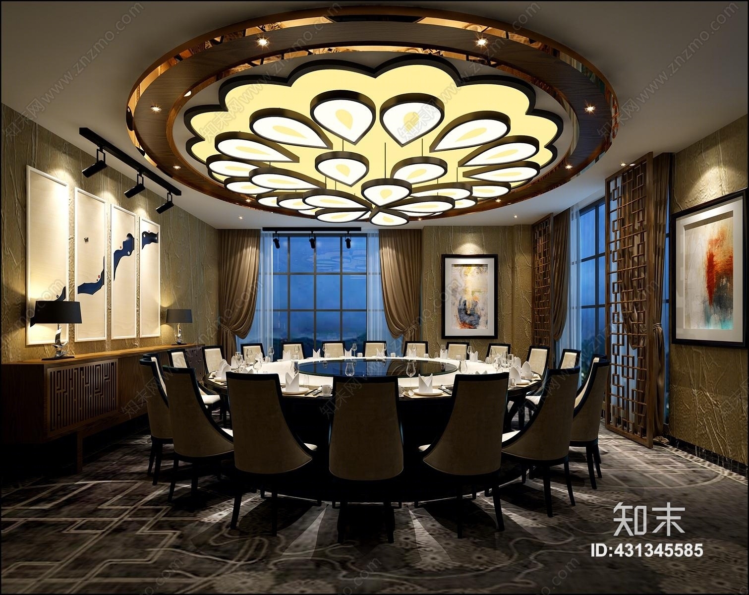 新古典最新新中式新古典轻奢奢华酒店包房3D模型下载【ID:431345585】