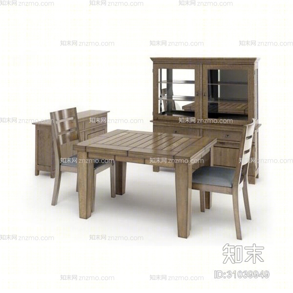 现代棕色木艺餐桌椅组合3D模型下载【ID:31039949】