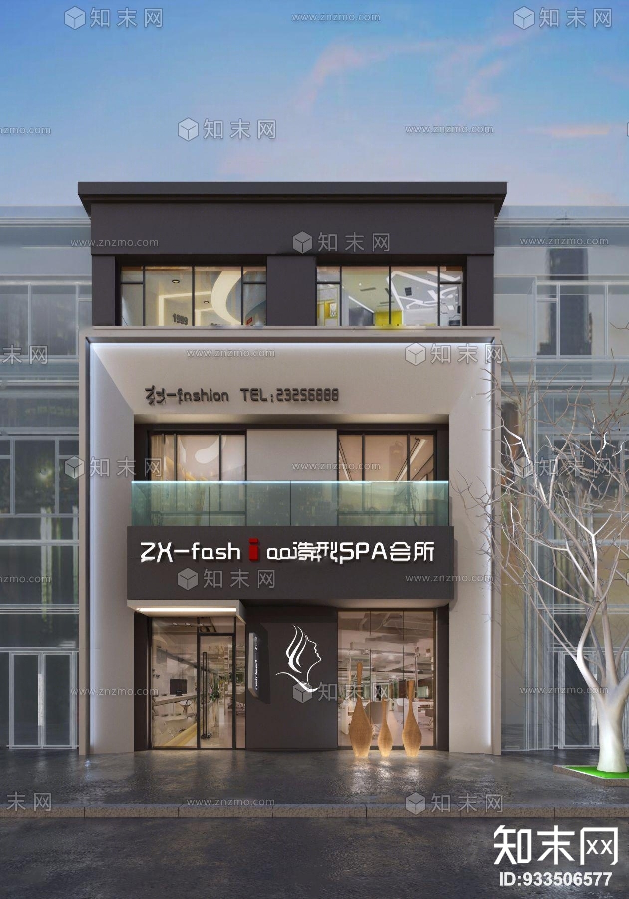 现代美容美发会所门头门面3D模型下载【ID:933506577】