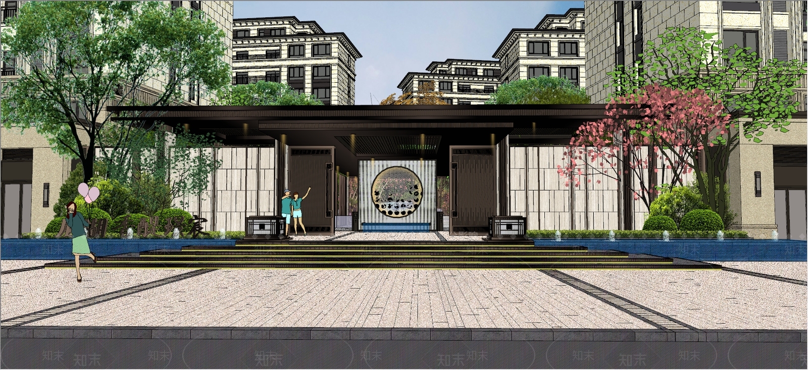龙湖大区景观SU模型下载【ID:173016170】