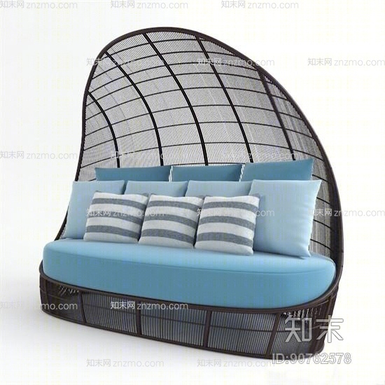 现代黑色编织双人沙发3D模型下载【ID:90762578】