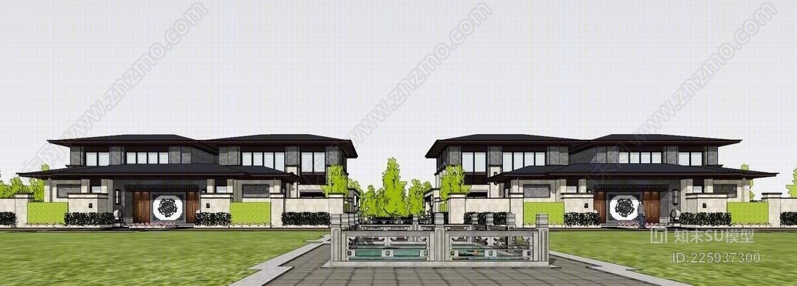 新中式度假别墅SU模型下载【ID:225937300】