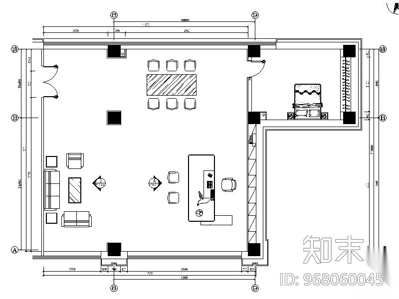 厂长办公室装修施工图cad施工图下载【ID:968060045】