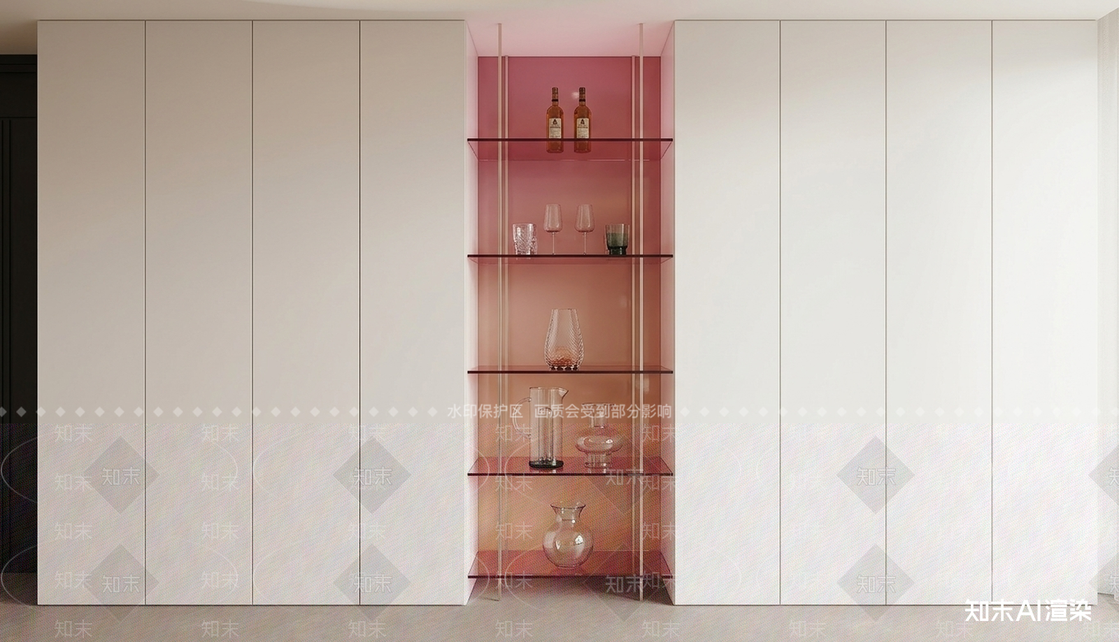 粉色玻璃展示柜酒柜3D模型下载【ID:1227517578】