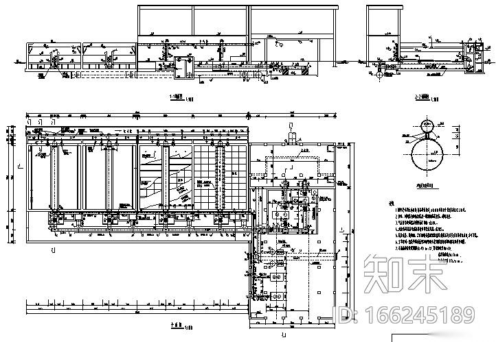 再生水厂工程施工设计图（CAD）cad施工图下载【ID:166245189】