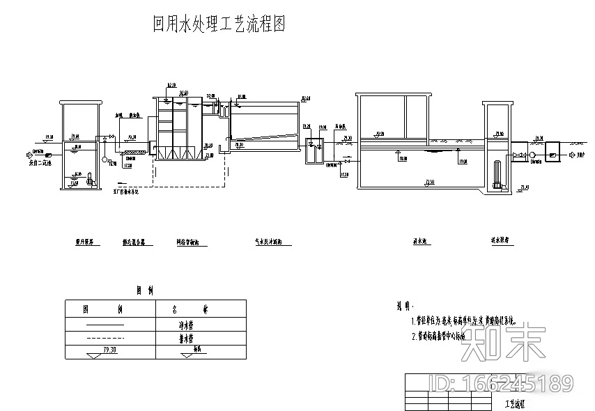 再生水厂工程施工设计图（CAD）cad施工图下载【ID:166245189】