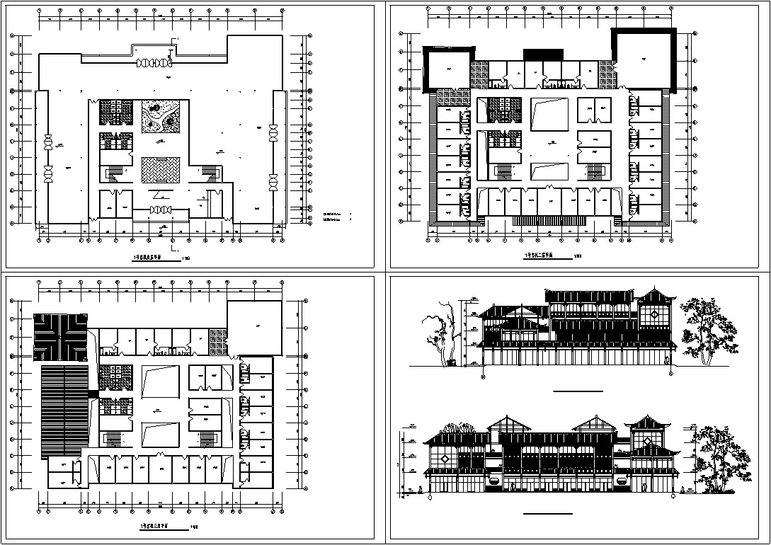 中式仿古多层民居式客栈建筑设计初设图CADcad施工图下载【ID:164873186】