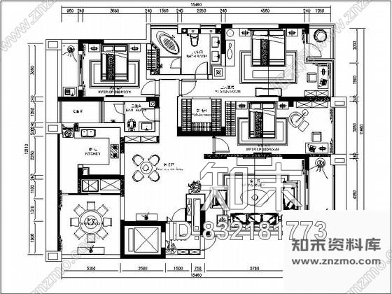 图块/节点重庆某欧式大户型四居室平面图cad施工图下载【ID:832181773】