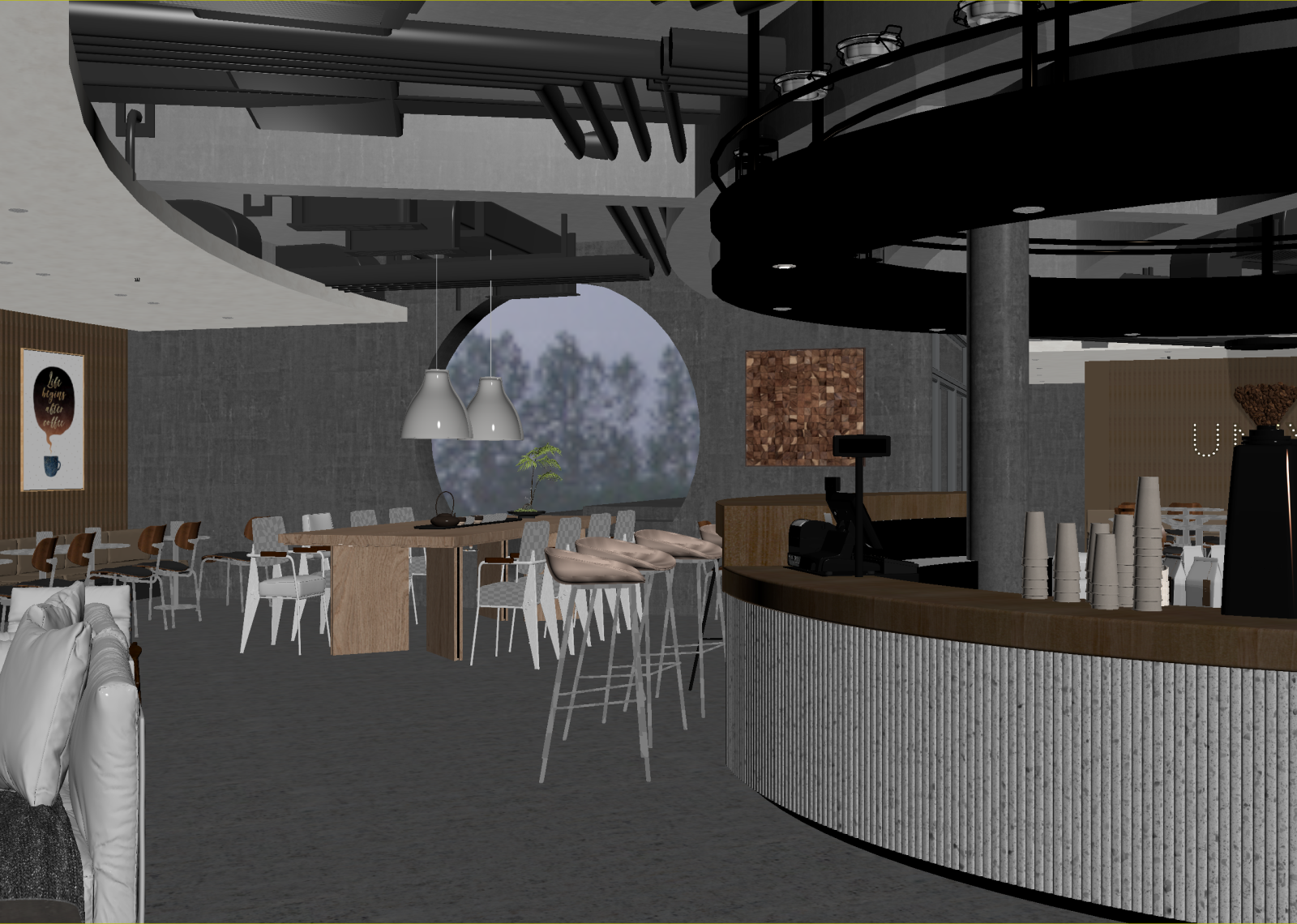 工业风咖啡厅3D模型下载【ID:1214452086】